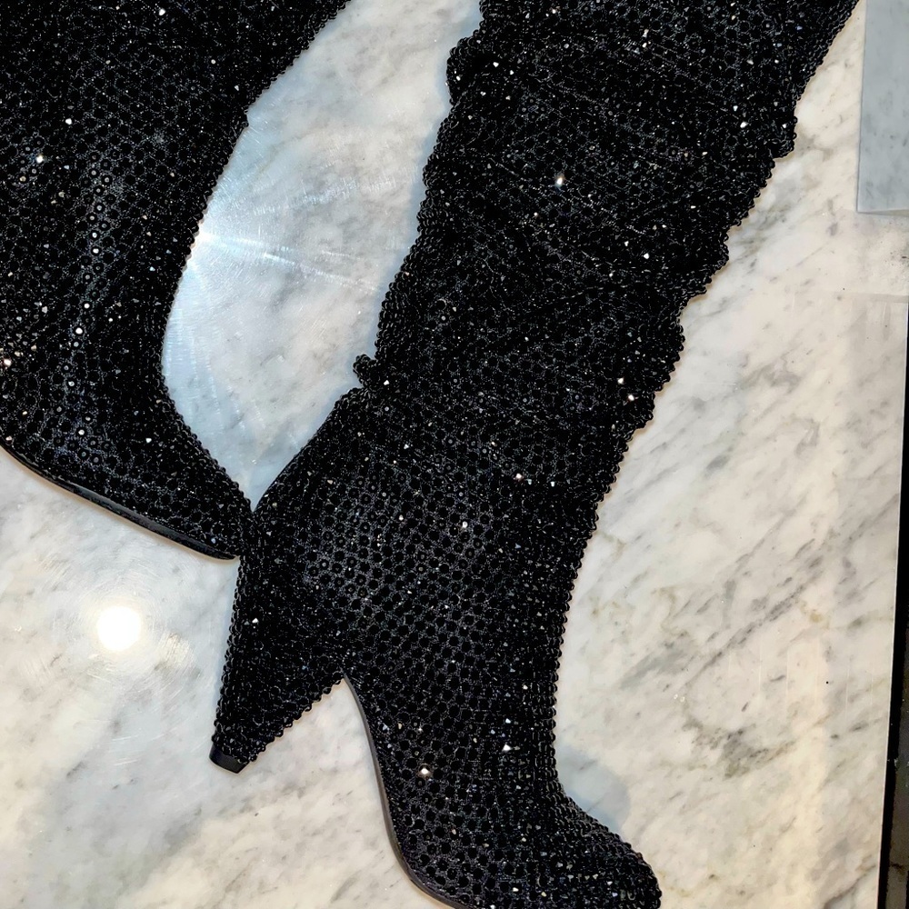 new! INC International Concepts Metallic Black Rhinestone Gerii Boots - Picture 4 of 16